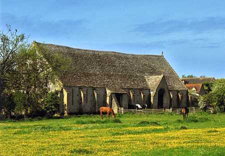 Middle Littleton Tythe Barn at Buttercup Time Janet Lowe